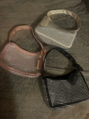 Studded Rhinestone Shoulder Bags bundle of 3 - Black, Pink, Cream